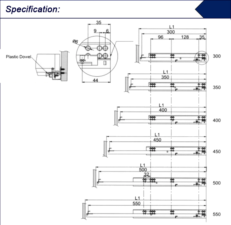 Full Extension Undermount Drawer Slide Soft Close Drawer Concealed Slide